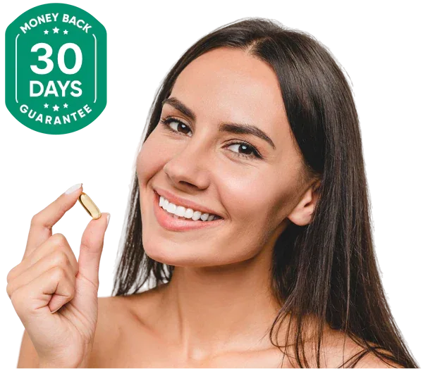 Smiling woman holding softgel